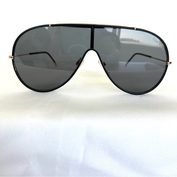 TOM FORD TF671 Mack Black Leather Rose Gold Metal Frame Aviator Large Sunglasses - Picture 5 of 16